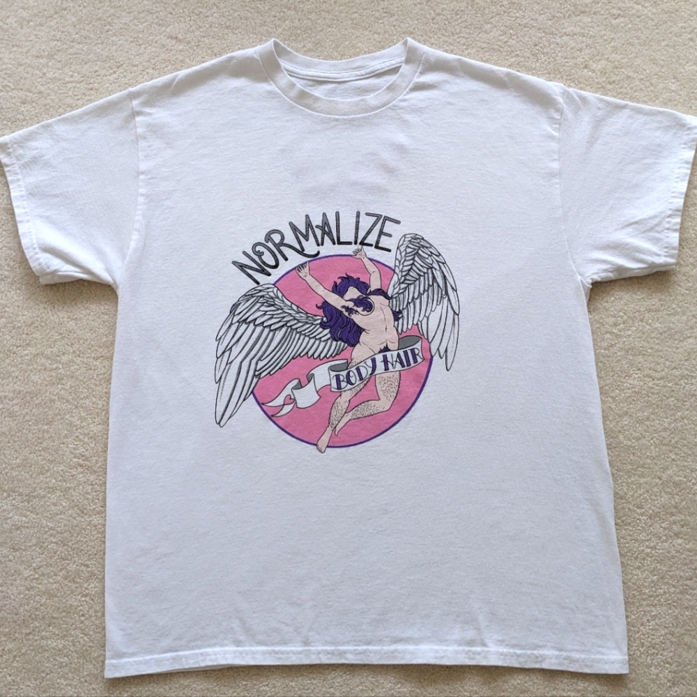 Feminist T Shirt Normalize Body Hair Butterfly female Angel wings L festival
